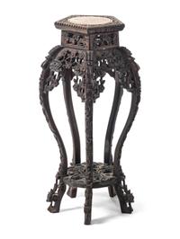 Two Chinese Export Marble Inset Rosewood Side Stands