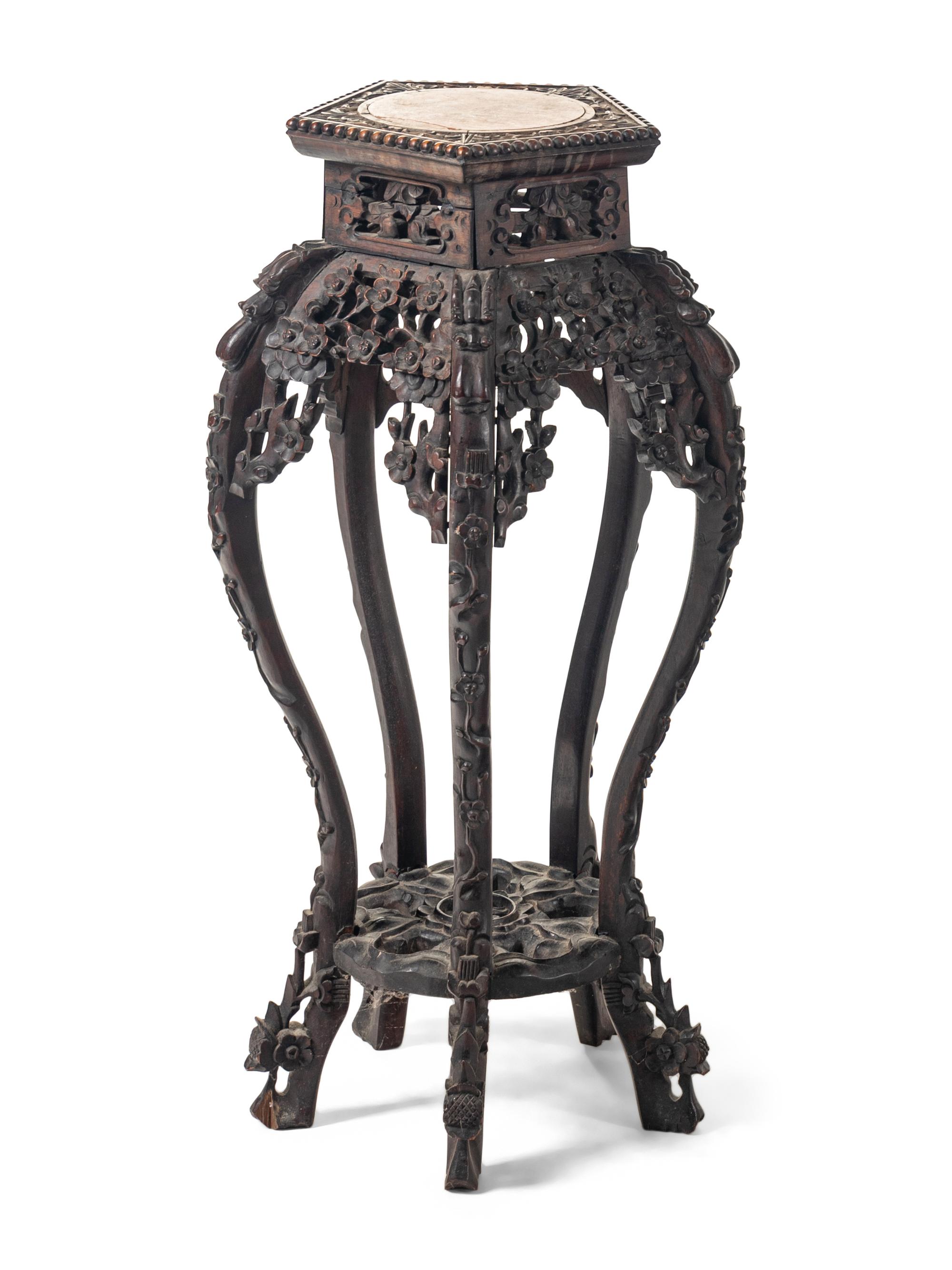 Two Chinese Export Marble Inset Rosewood Side Stands
