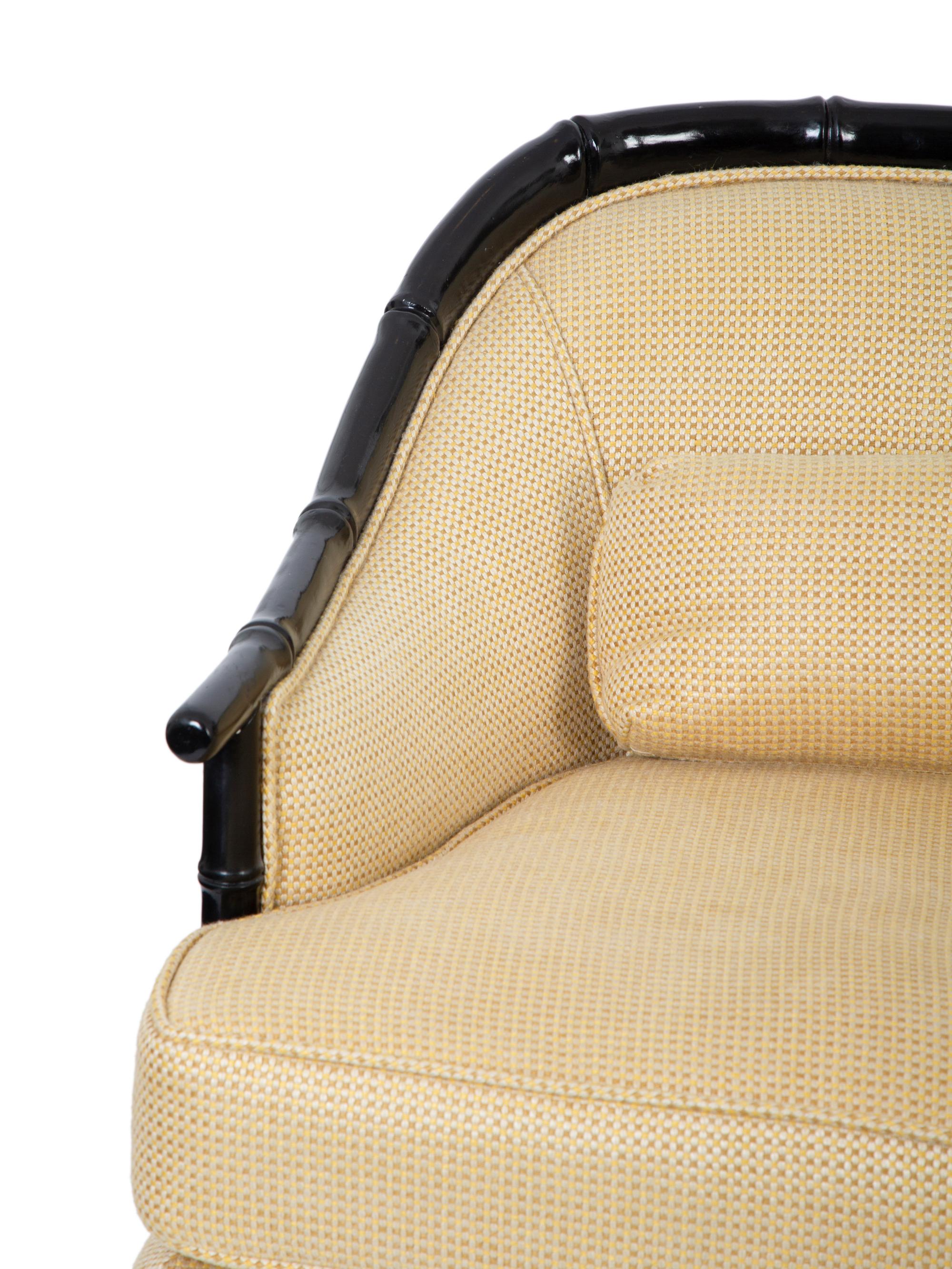 A Pair of Bamboo-Carved Black Lacquered Club Chairs — 20TH CENTURY