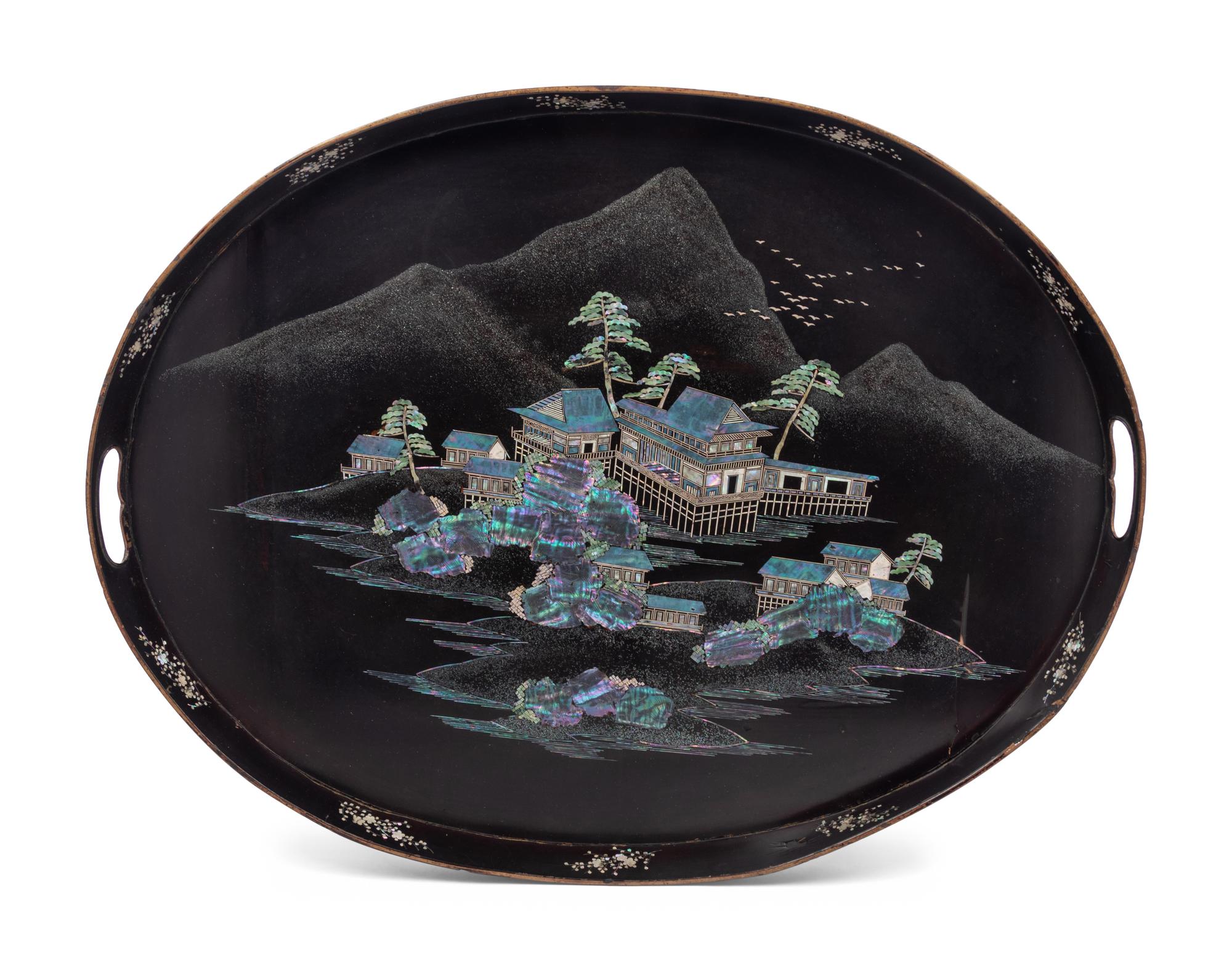 A Chinese Painted and Mother-of-Pearl Inset Tray
