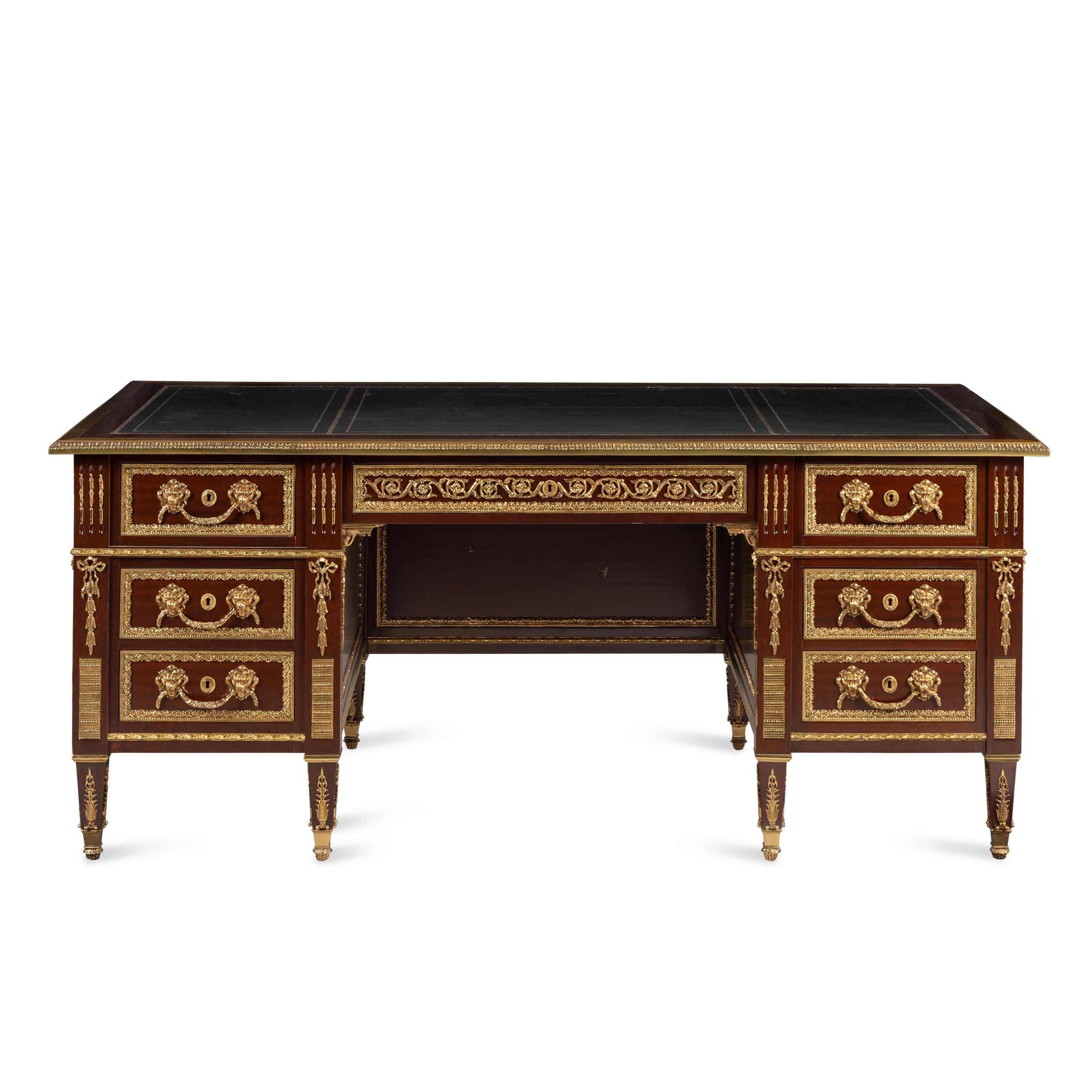 A Louis XVI Style Gilt Bronze Mounted Mahogany Bureau Plat