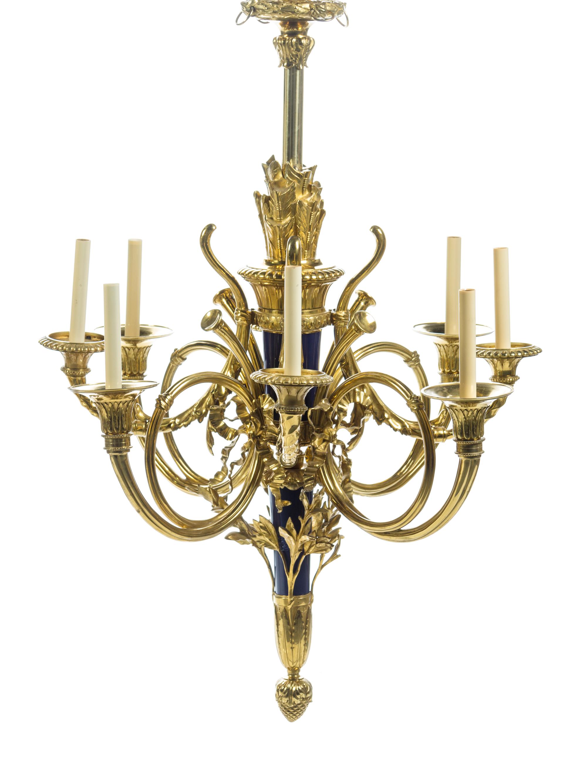 A French Gilt Bronze Eight-Light Chandelier Height 45 x width 32 inches. — LATE 19TH CENTURY