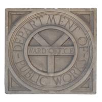 A Limestone Ward Office Panel with the Seal of Chicago 29" W x 3.5" D x 29" H — United States, 20th Century