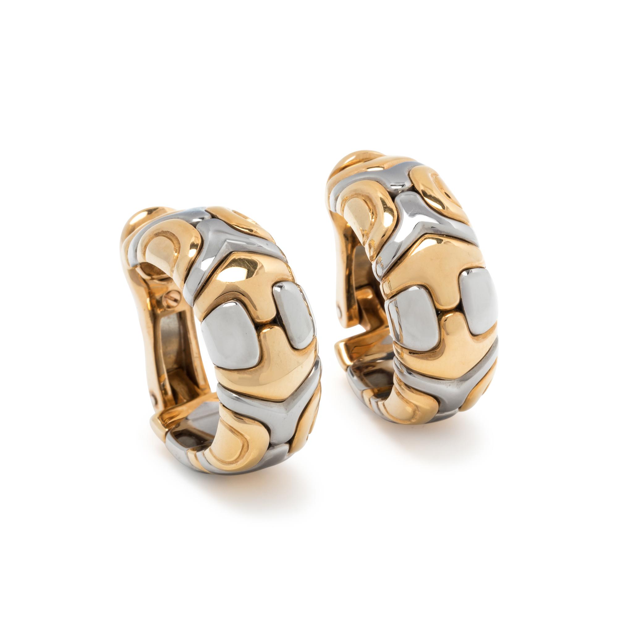 BVLGARI, YELLOW GOLD AND STEEL 'PARENTESI' EARCLIPS