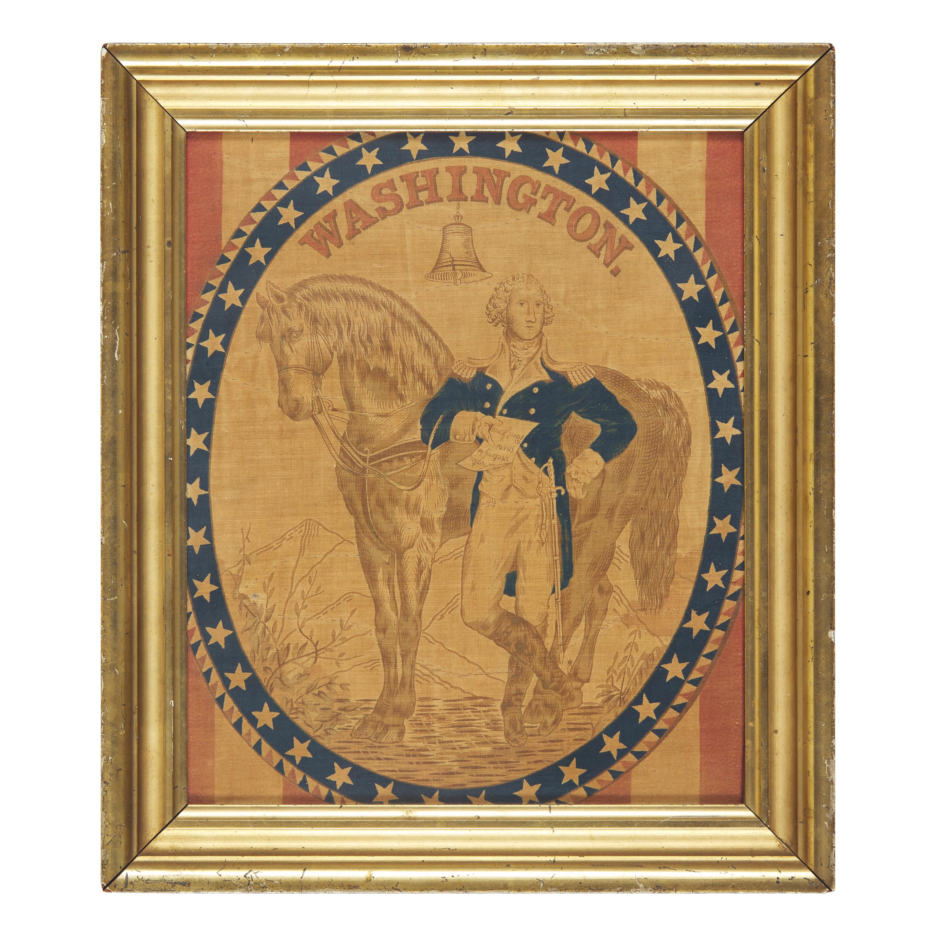 A Centennial Celebration Printed Cotton Banner Depicting General George Washington with his Horse