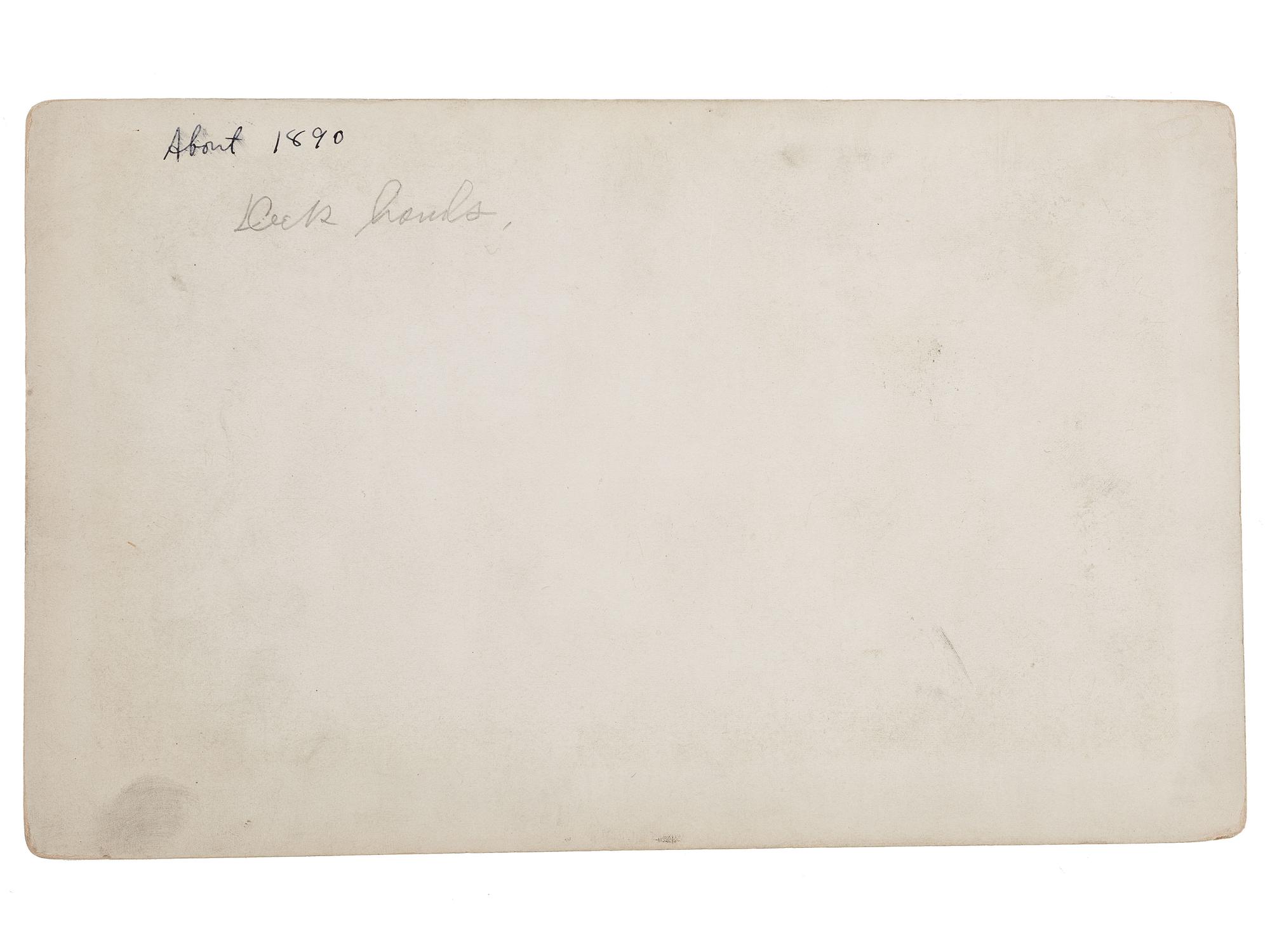 [EARLY PHOTOGRAPHY]. Boudoir card of African American deck hands aboard a ship. Ca 1890.