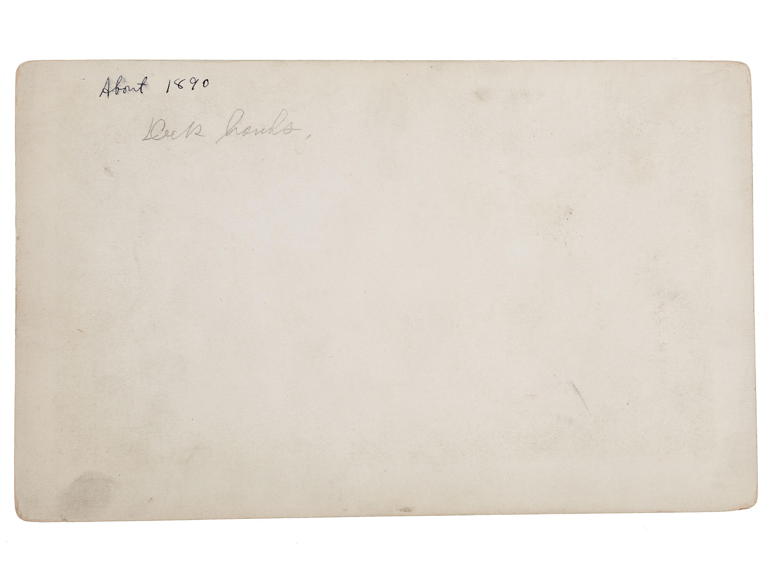 [EARLY PHOTOGRAPHY]. Boudoir card of African American deck hands aboard a ship. Ca 1890.