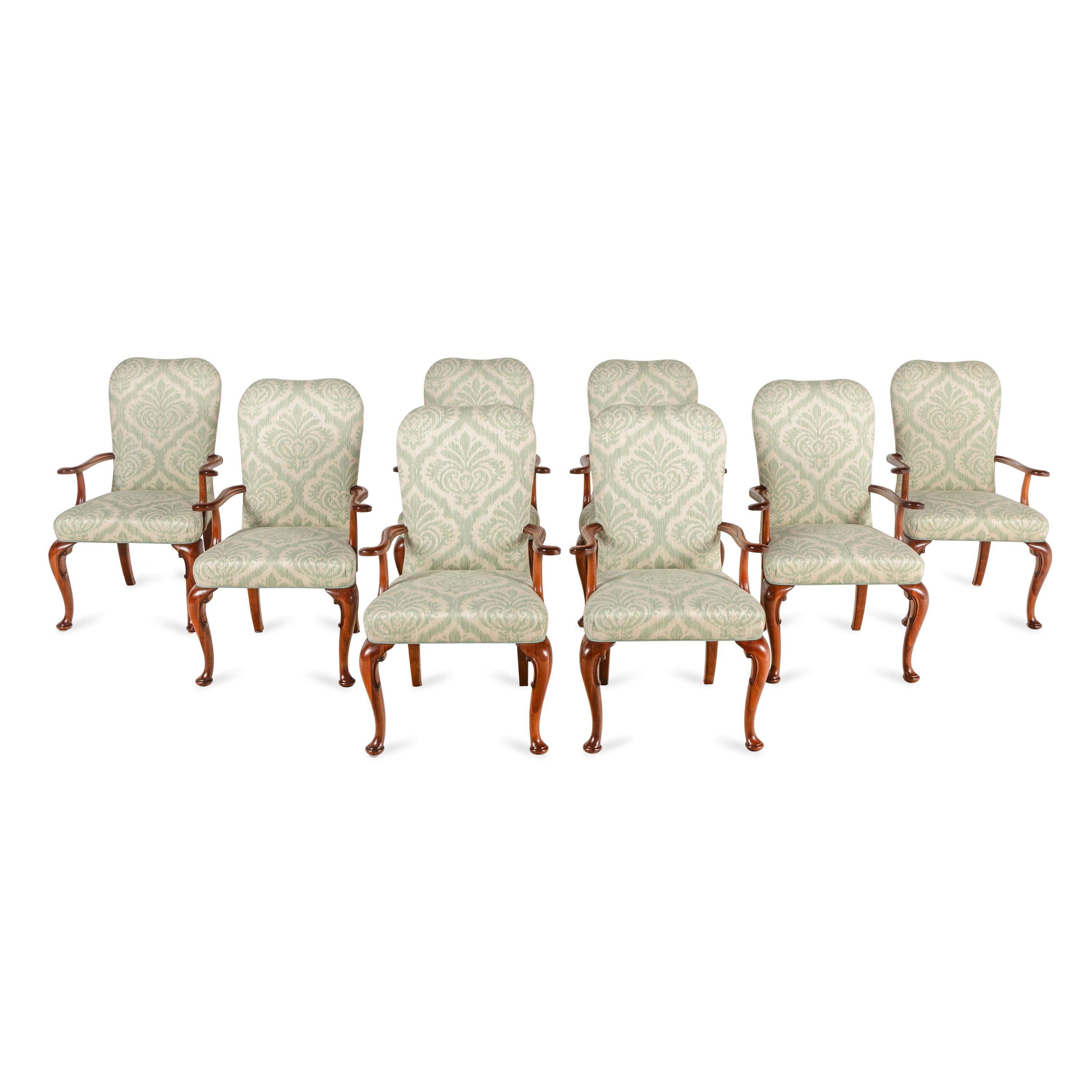A Set of Eight Queen Anne Style Mahogany Dining Chairs