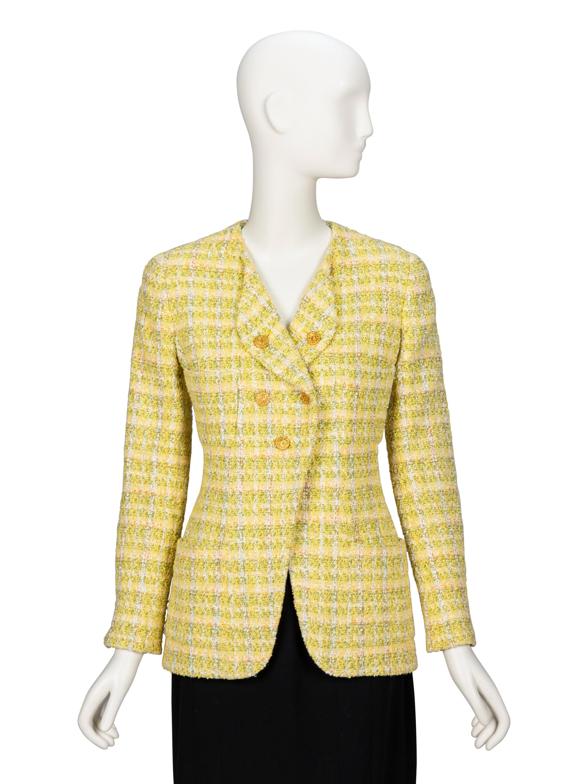 Chanel, Light Green Plaid Tweed Jacket