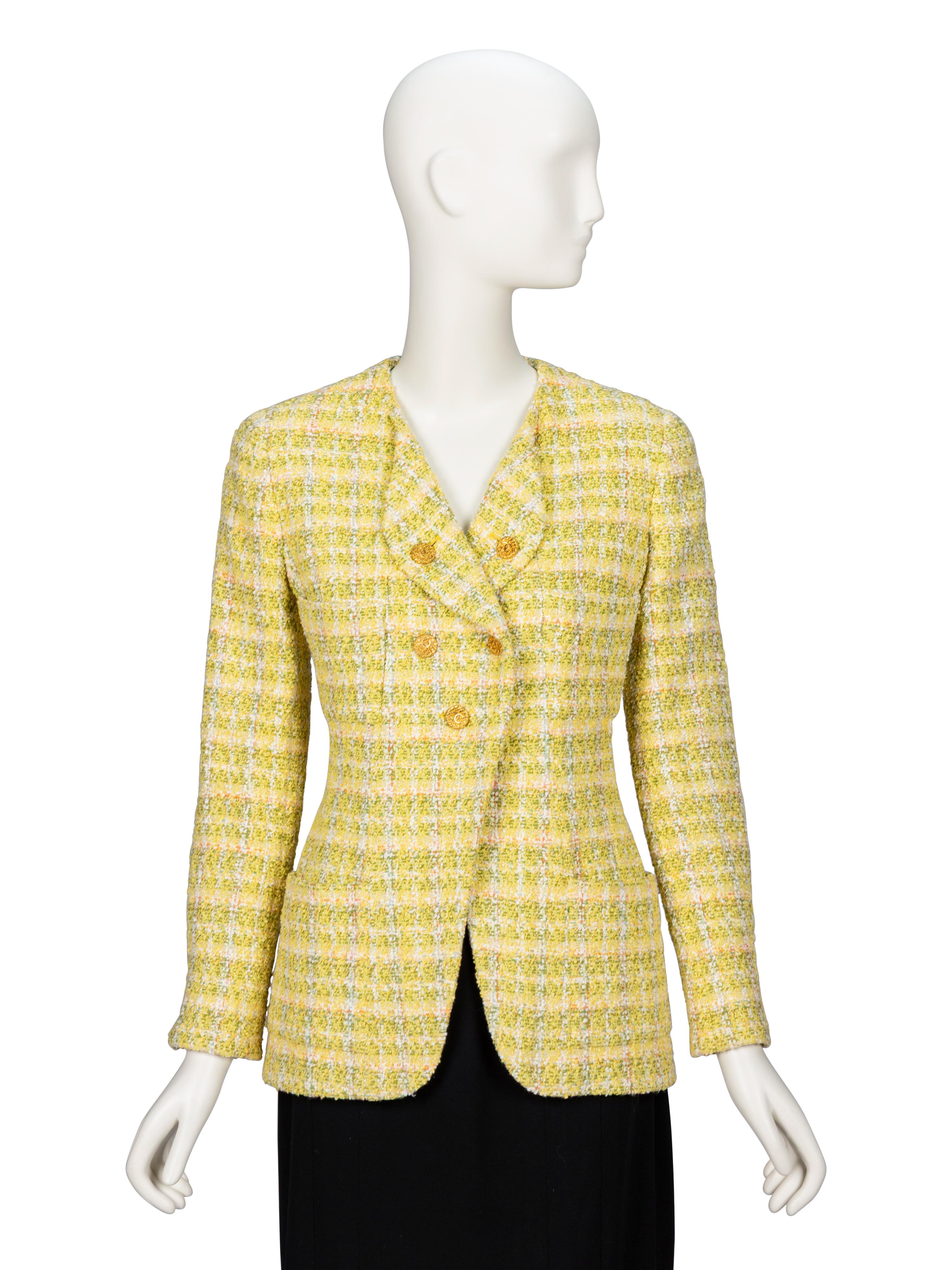 Chanel, Light Green Plaid Tweed Jacket