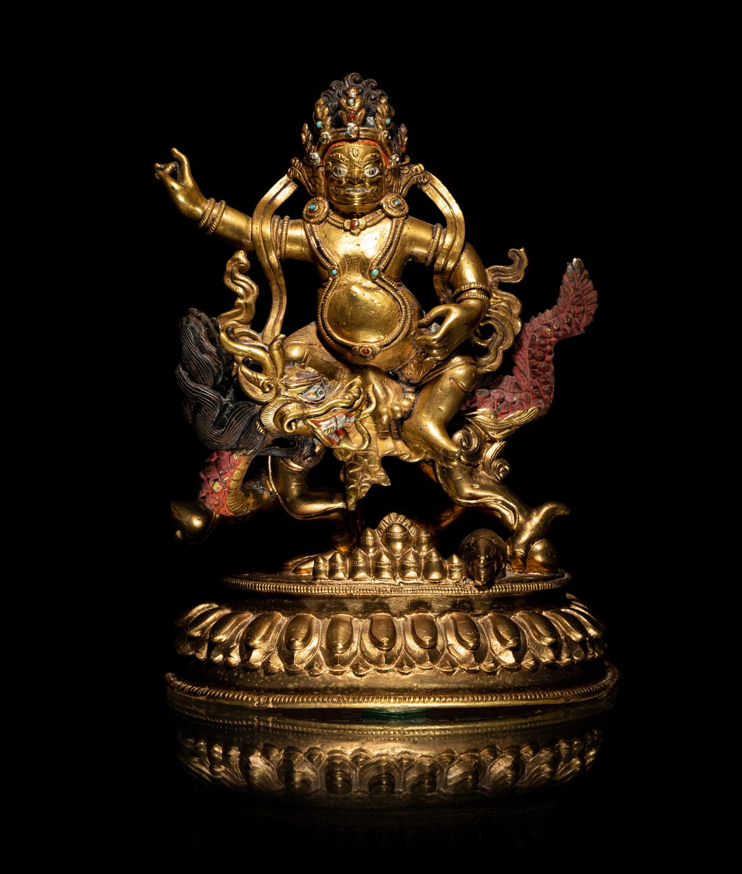 A Sino-Tibetan Gilt Bronze Figure of Kubera