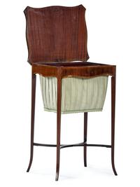 An English Mahogany Sewing Stand with Silk Bag