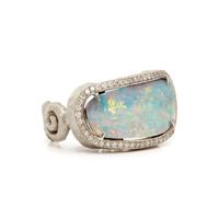 WHITE GOLD, OPAL, AND DIAMOND RING