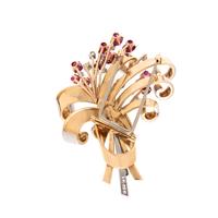 RETRO, DIAMOND AND RUBY BROOCH