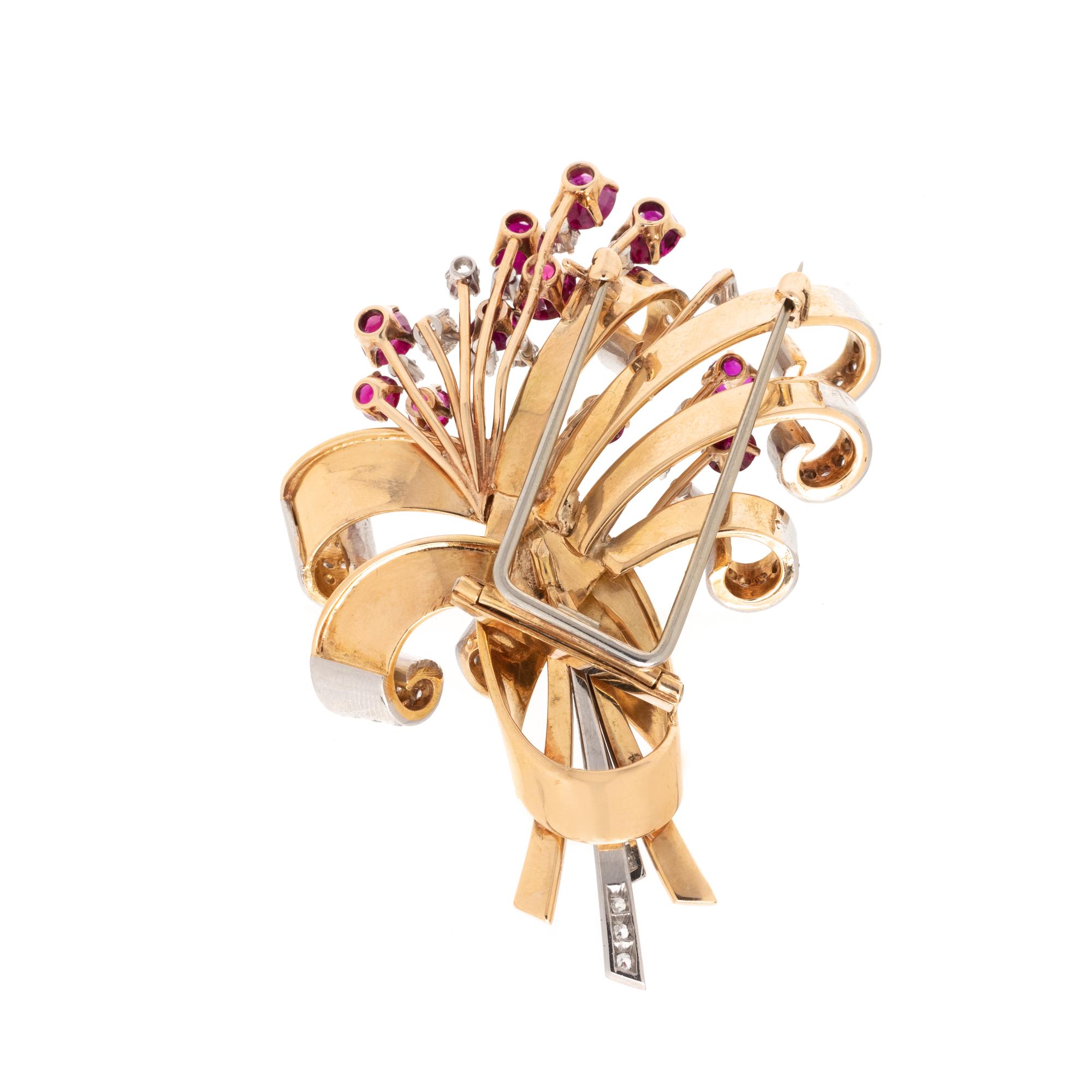 RETRO, DIAMOND AND RUBY BROOCH