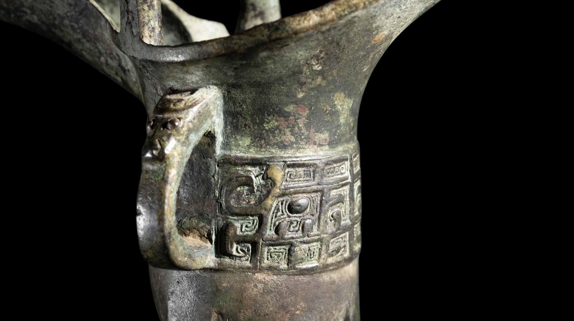 A Chinese Archaistic Bronze Jue Drinking Vessel
