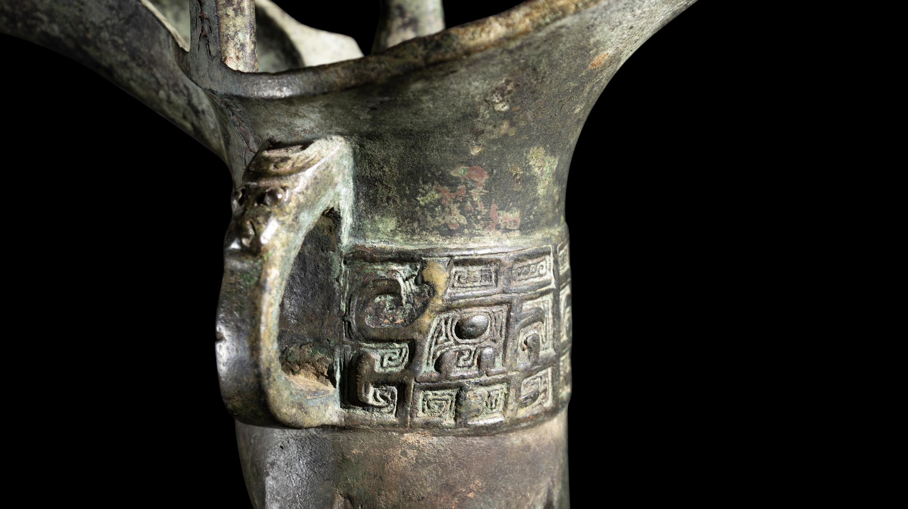 A Chinese Archaistic Bronze Jue Drinking Vessel