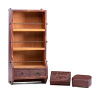 A Diminutive Hanging Display Shelf, a Cinnabar Box and a Wooden Dresser Box