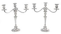 A Pair of American Silver Three-Light Candelabra, Gorham Mfg. Co., Providence, RI, each weighted.