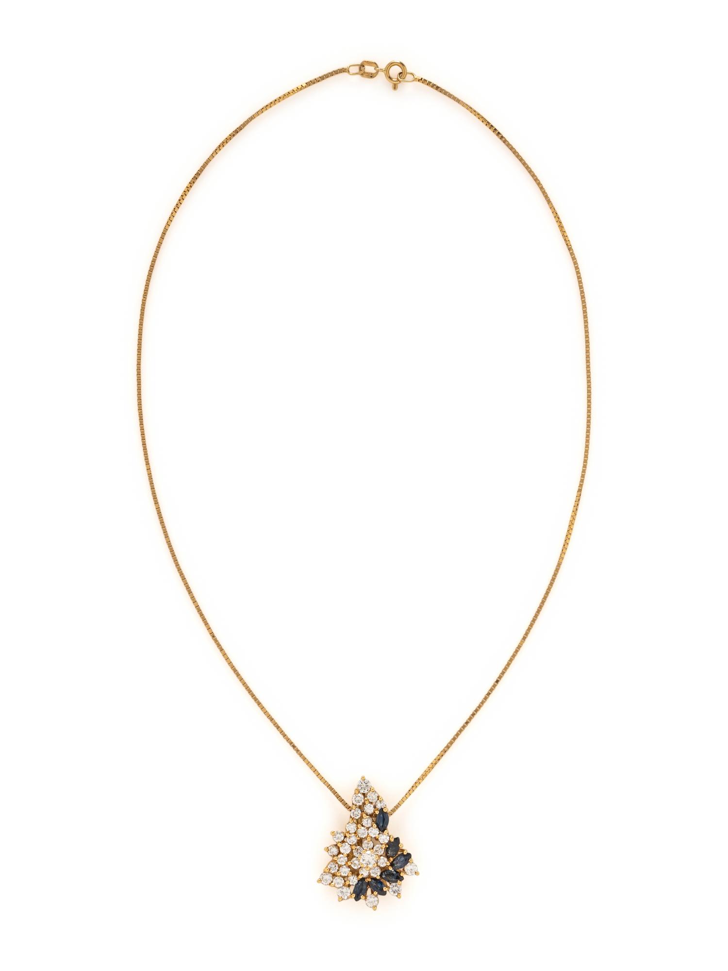 YELLOW GOLD, DIAMOND, AND SAPPHIRE RING AND NECKLACE