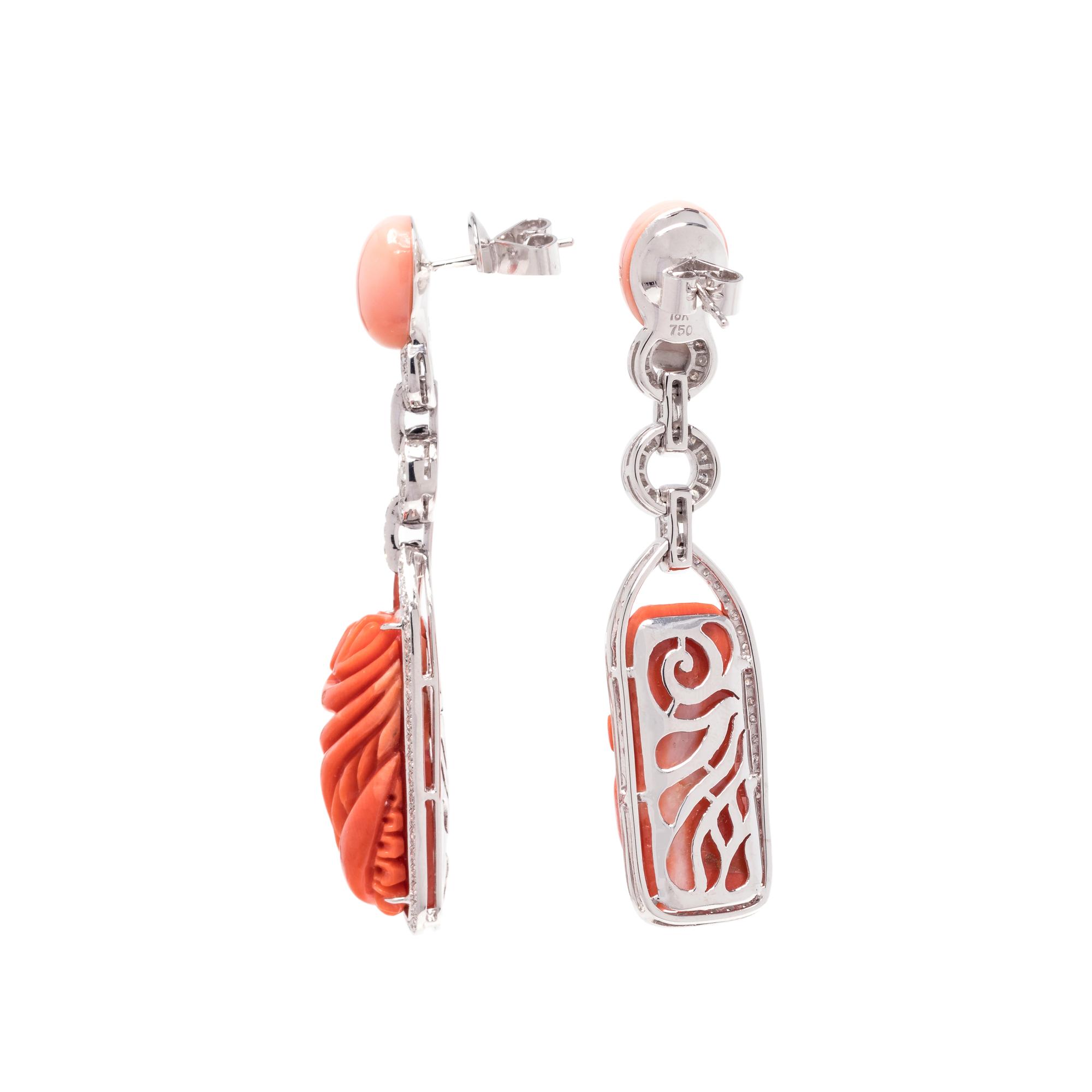 CORAL AND DIAMOND EARRINGS