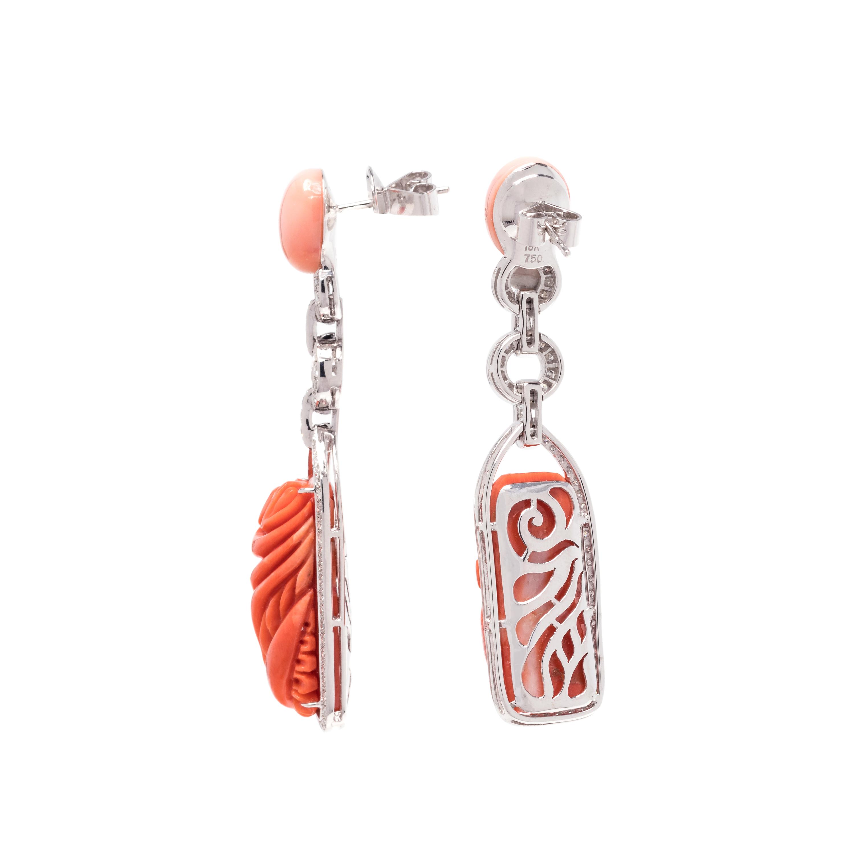 CORAL AND DIAMOND EARRINGS