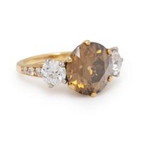 Fancy Deep Yellow-Brown Diamond and Diamond Ring