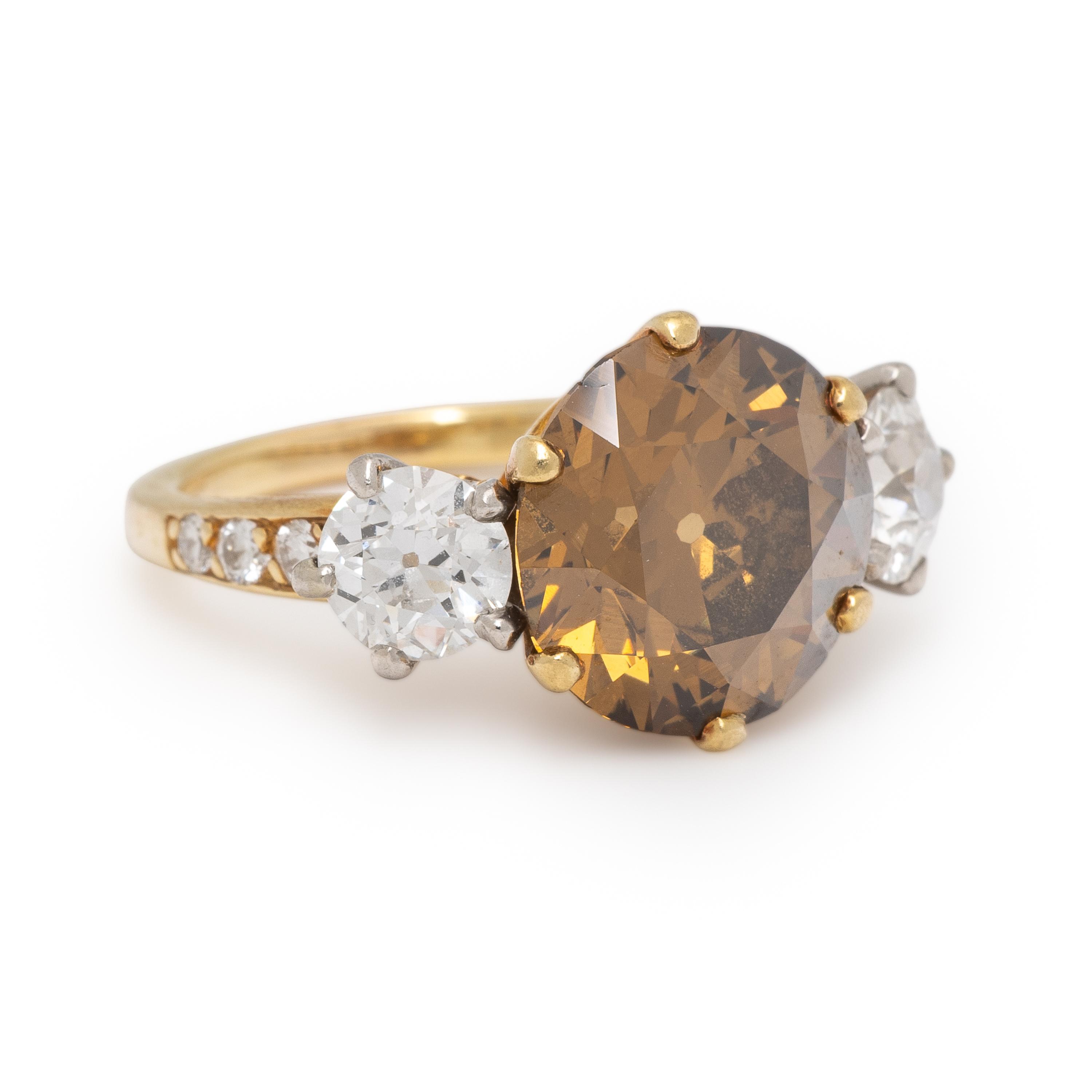 Fancy Deep Yellow-Brown Diamond and Diamond Ring