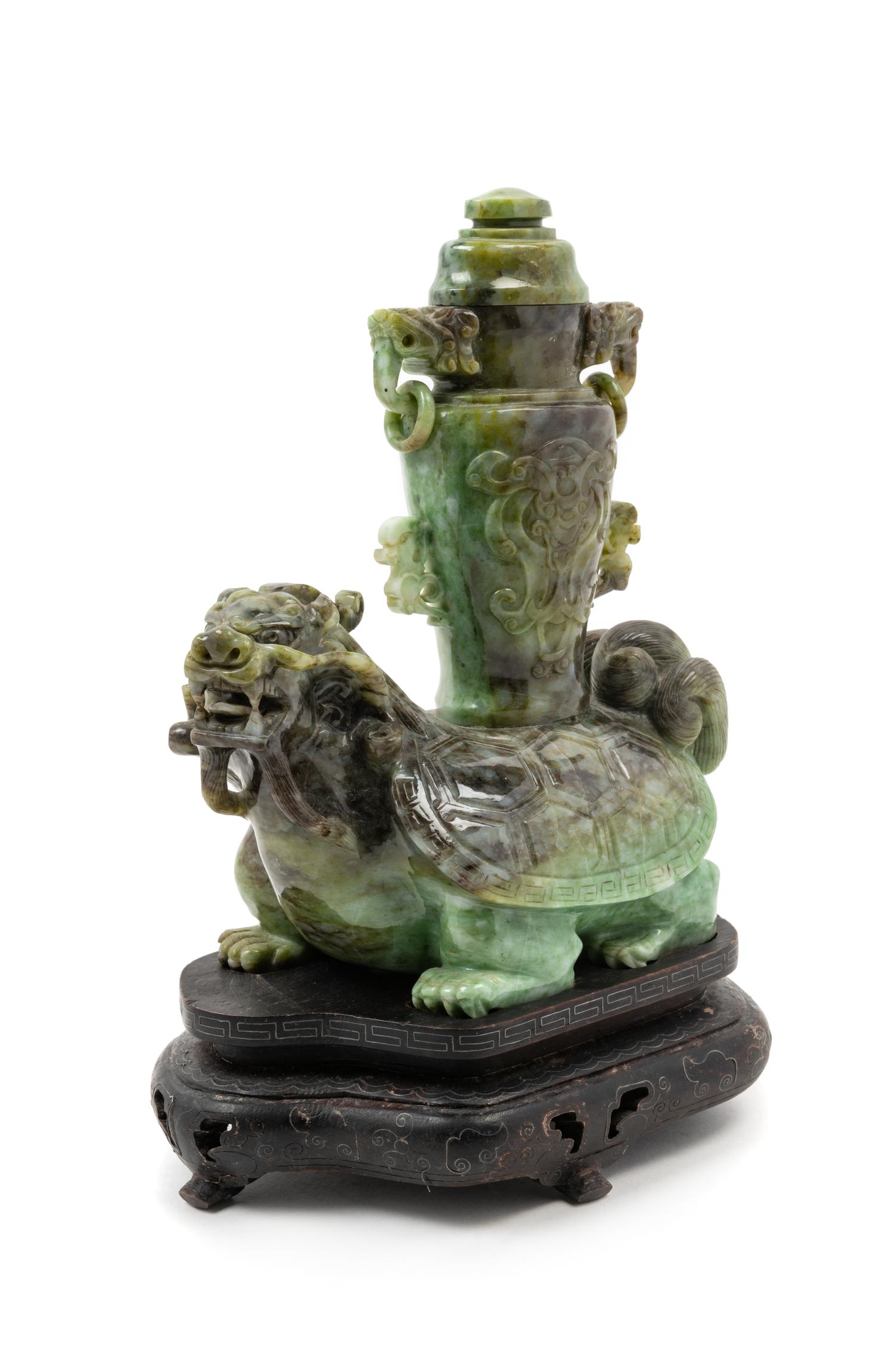 A Chinese Spinach Jade Covered Vase
