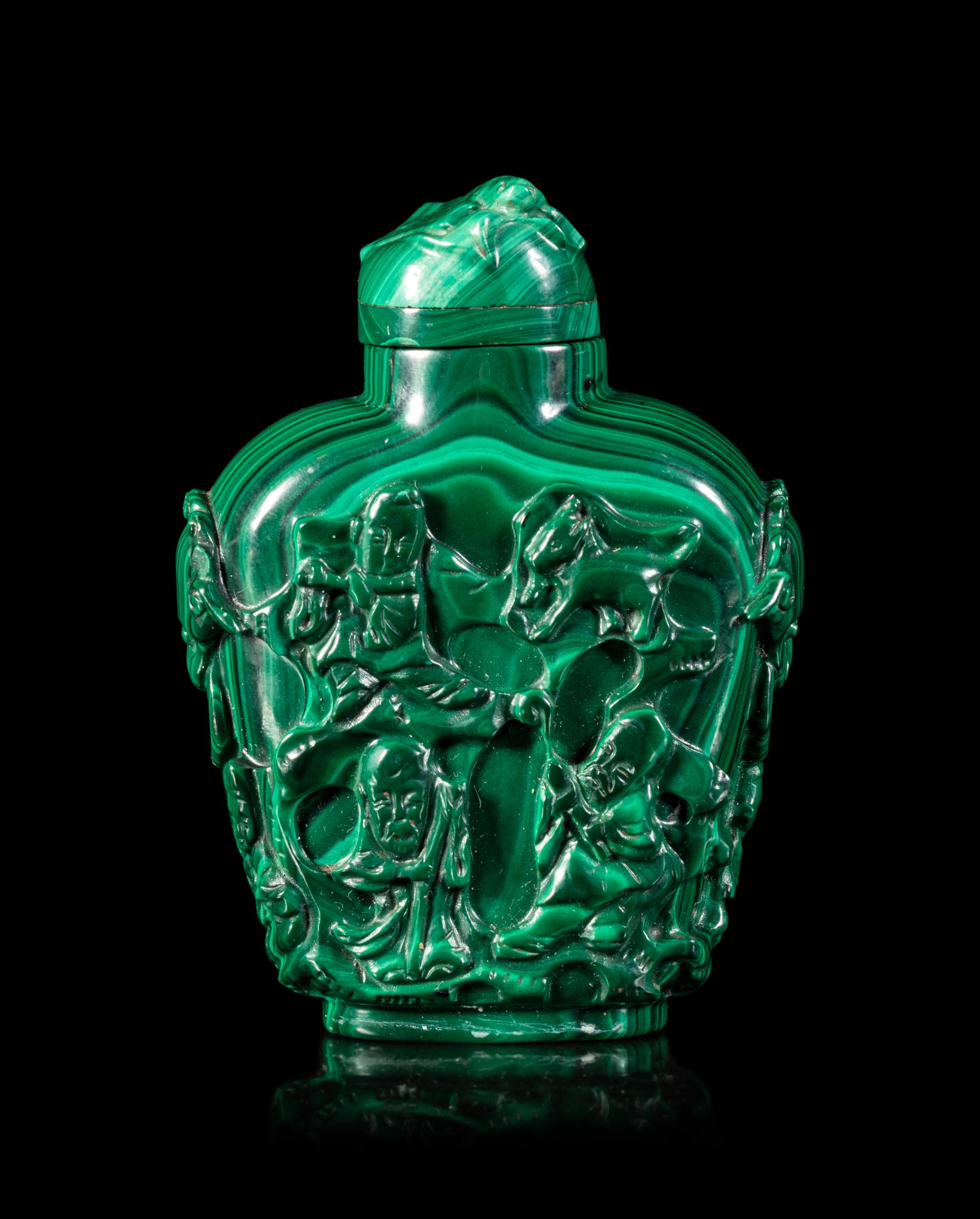 A Carved Malachite Snuff Bottle