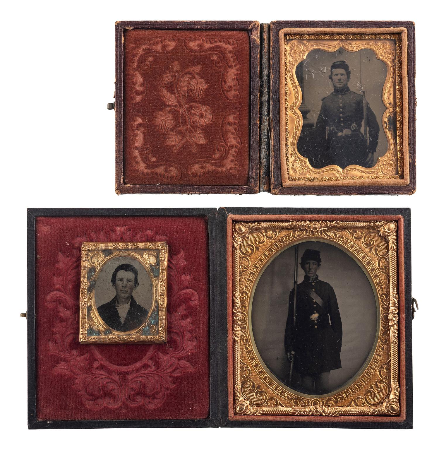 [CIVIL WAR]. A group of 5 tintypes of Union soldiers, most armed, comprising: