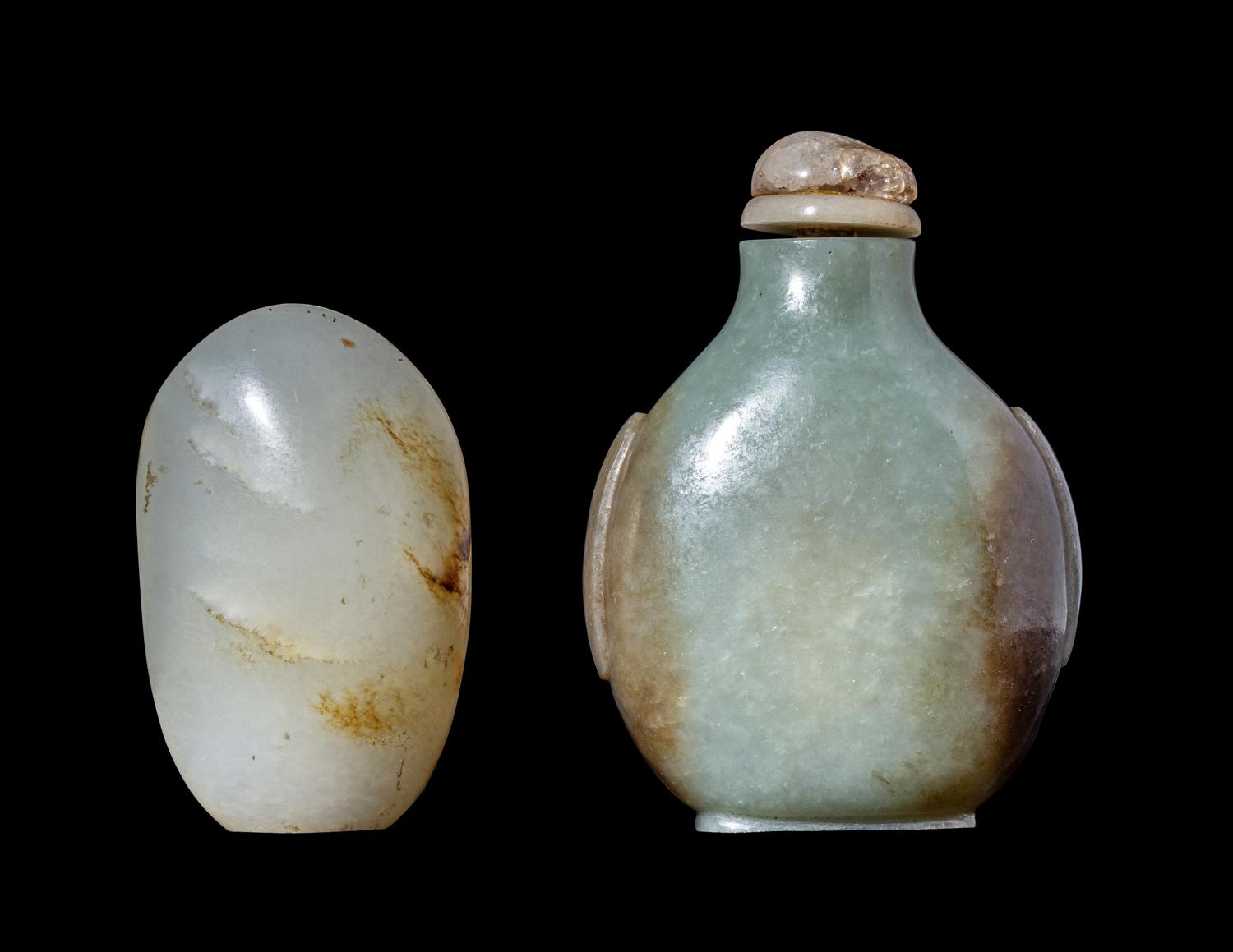 Two Chinese Celadon Jade Snuff Bottles