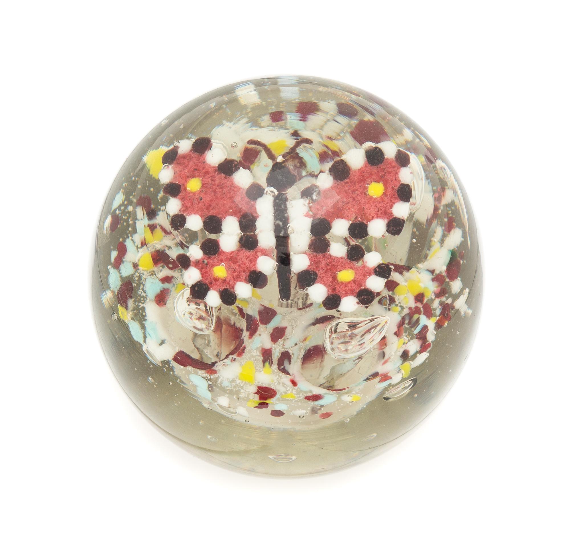 An Antique Butterfly Frit Paperweight Diameter 3 1/2 inches