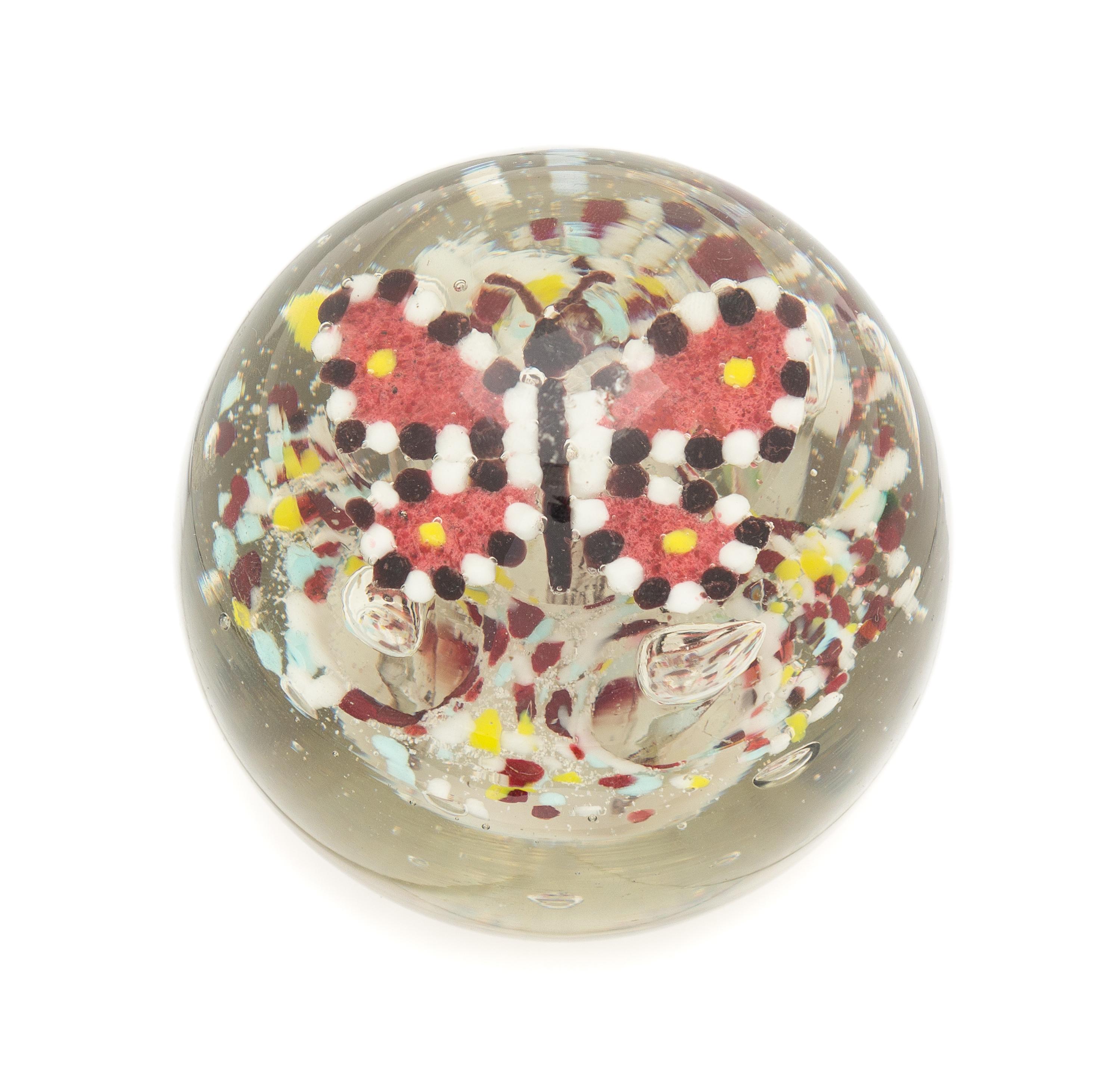 An Antique Butterfly Frit Paperweight Diameter 3 1/2 inches