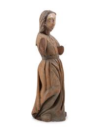 A Mexican Colonial Carved Wood and Alabaster Figure of a Saint