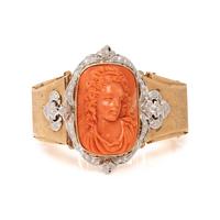 CORAL CAMEO AND DIAMOND BRACELET
