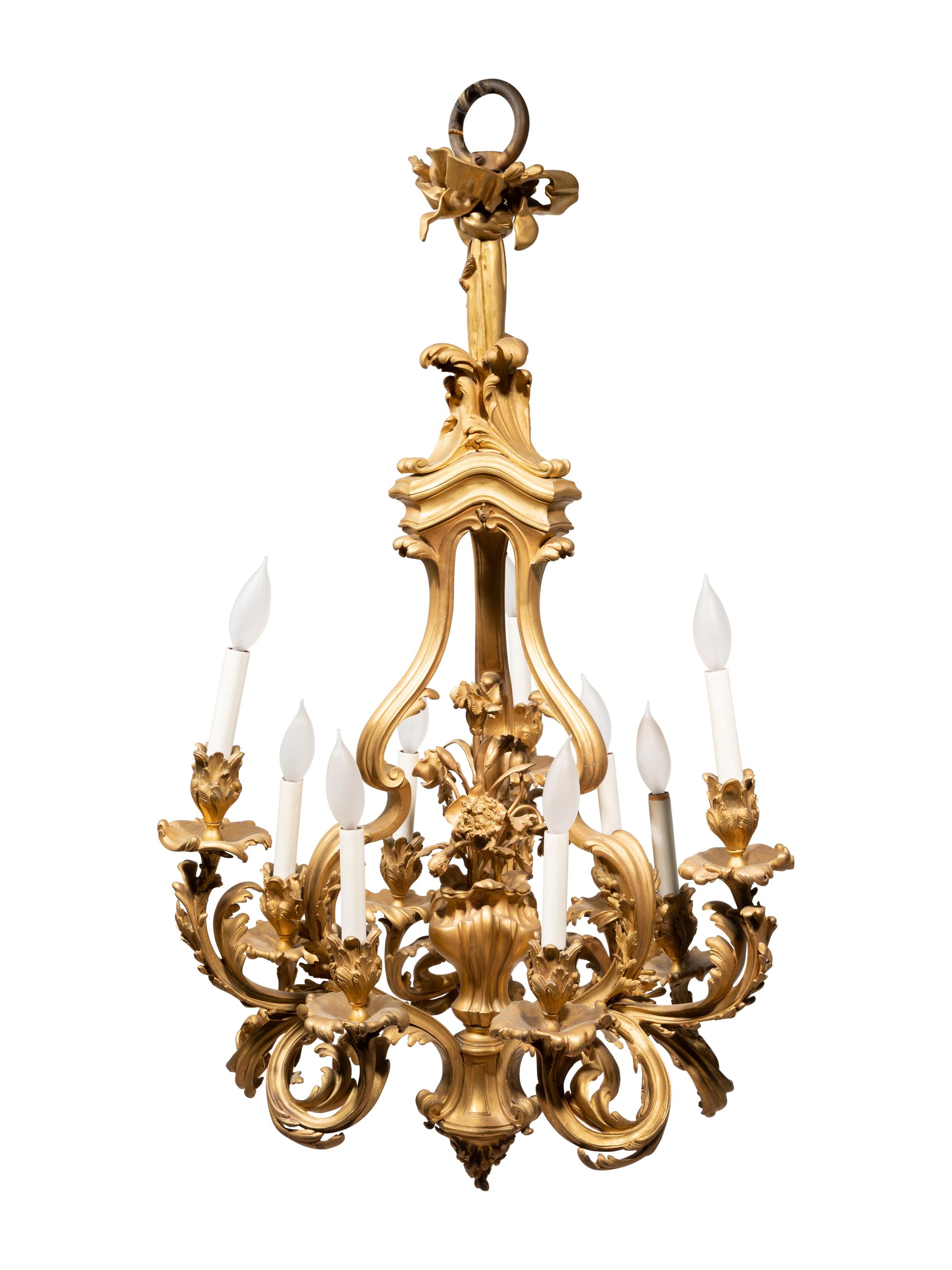 A French Gilt Bronze Nine-Light Chandelier