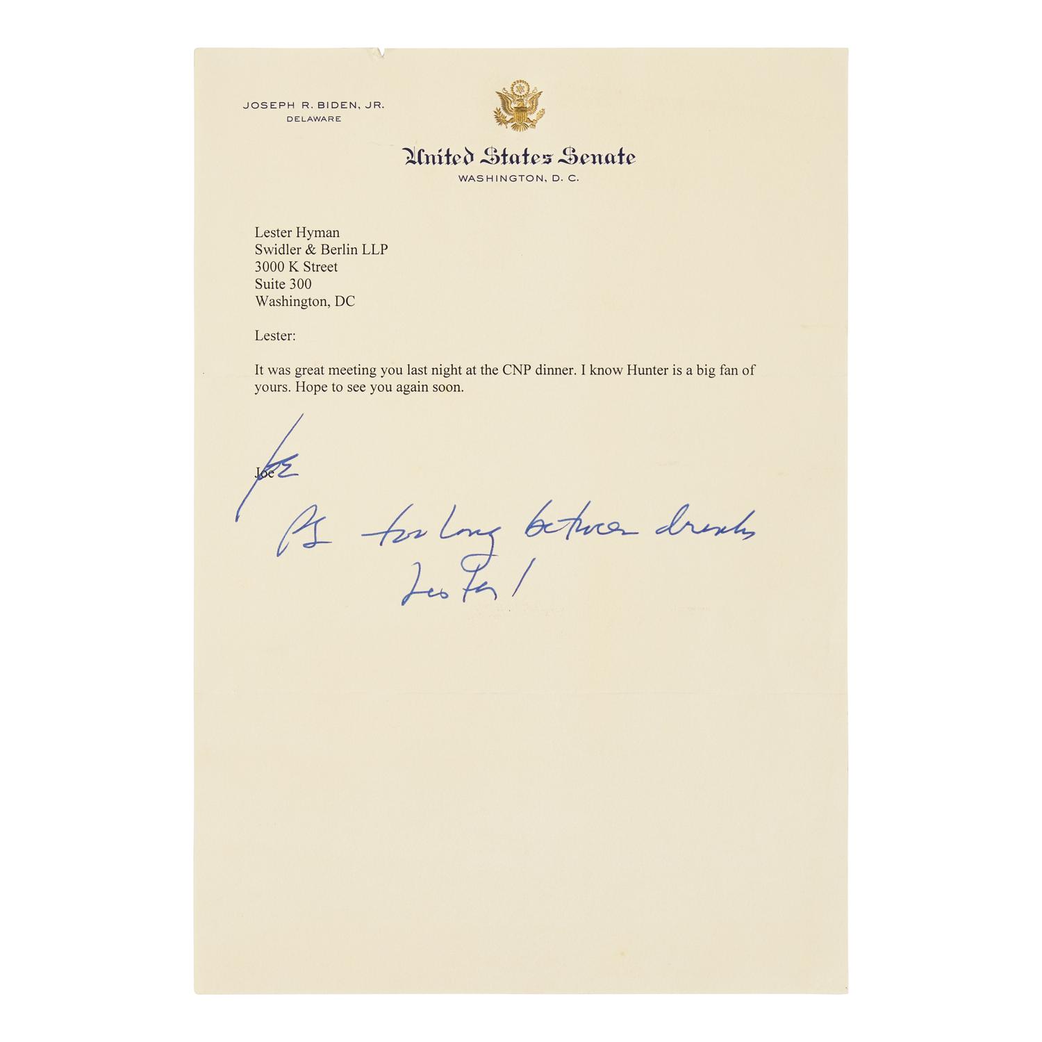 [Presidential] Biden, Joseph. Typed Letter, signed.