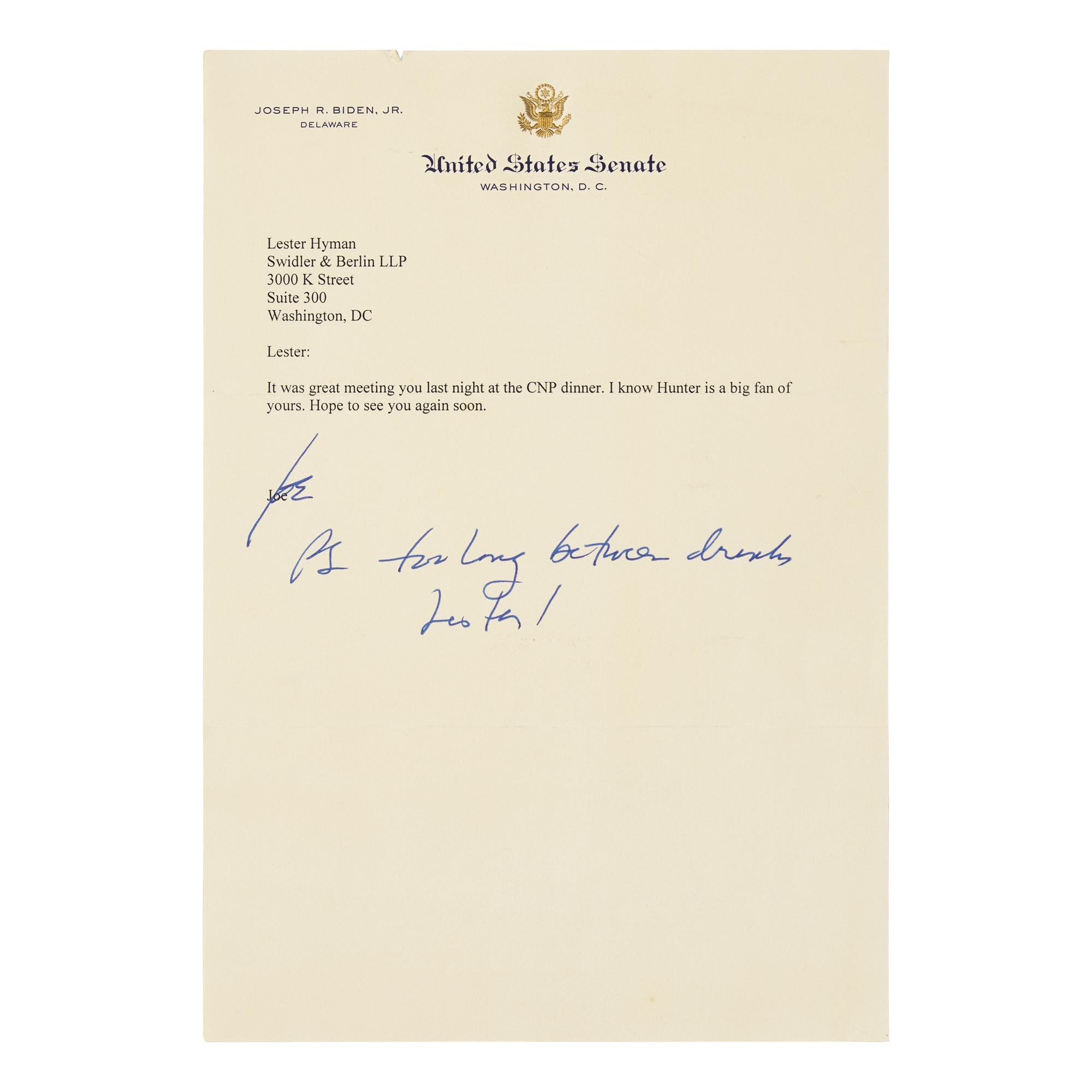 [Presidential] Biden, Joseph. Typed Letter, signed.