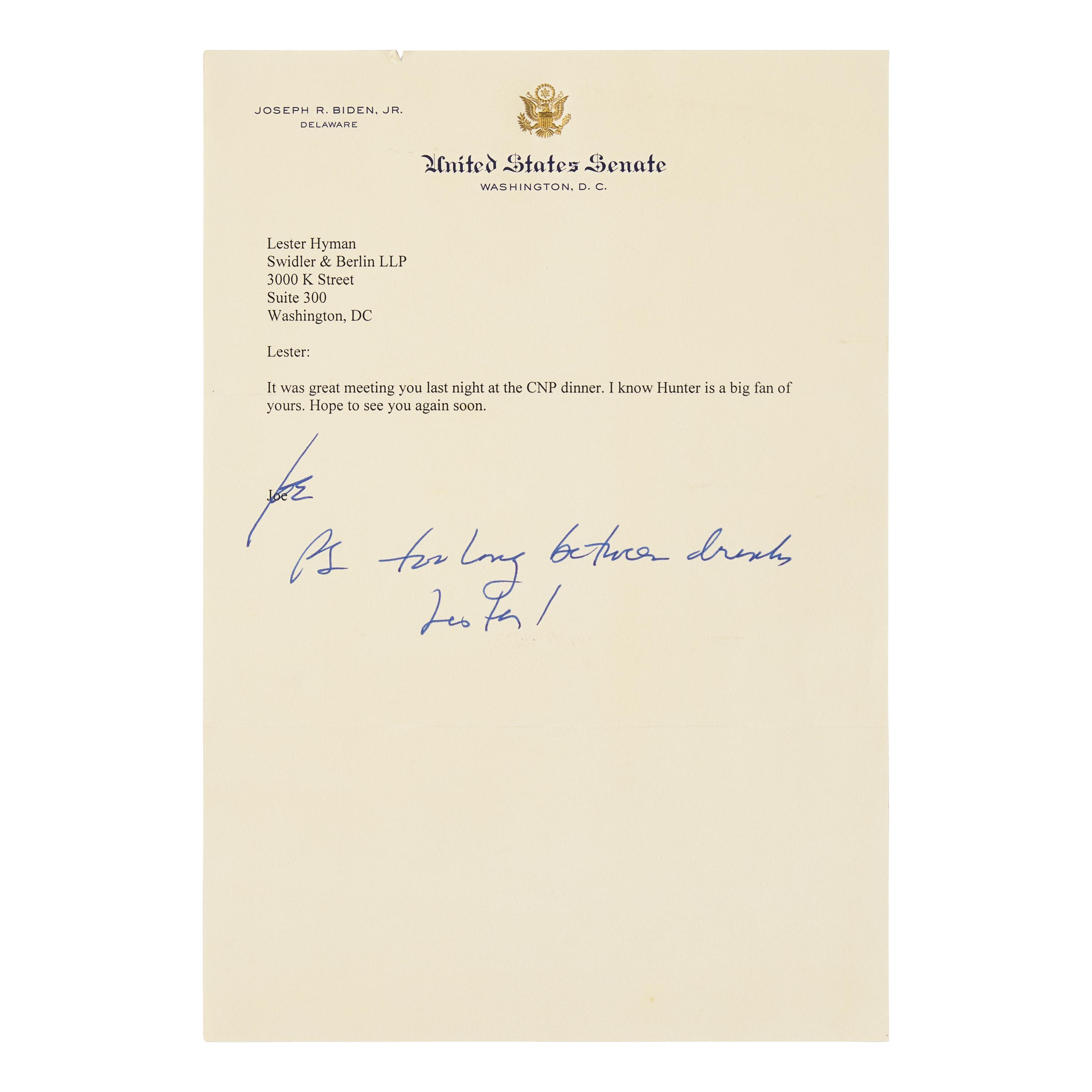 [Presidential] Biden, Joseph. Typed Letter, signed.