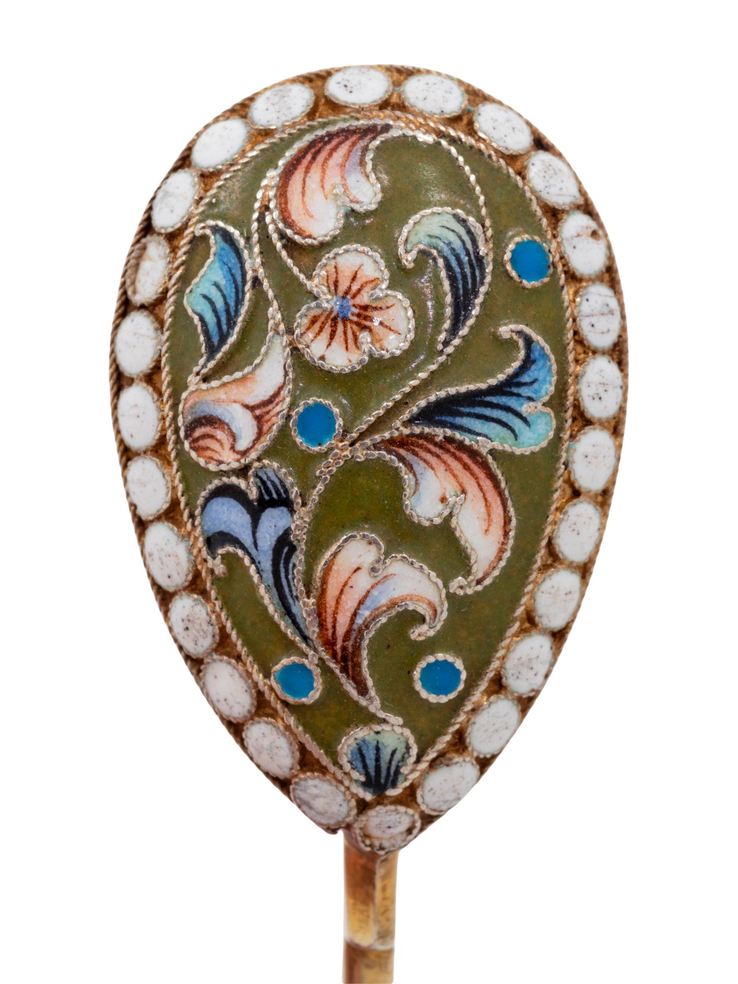 A Set of Twelve Russian Enameled Silver Coffee Spoons