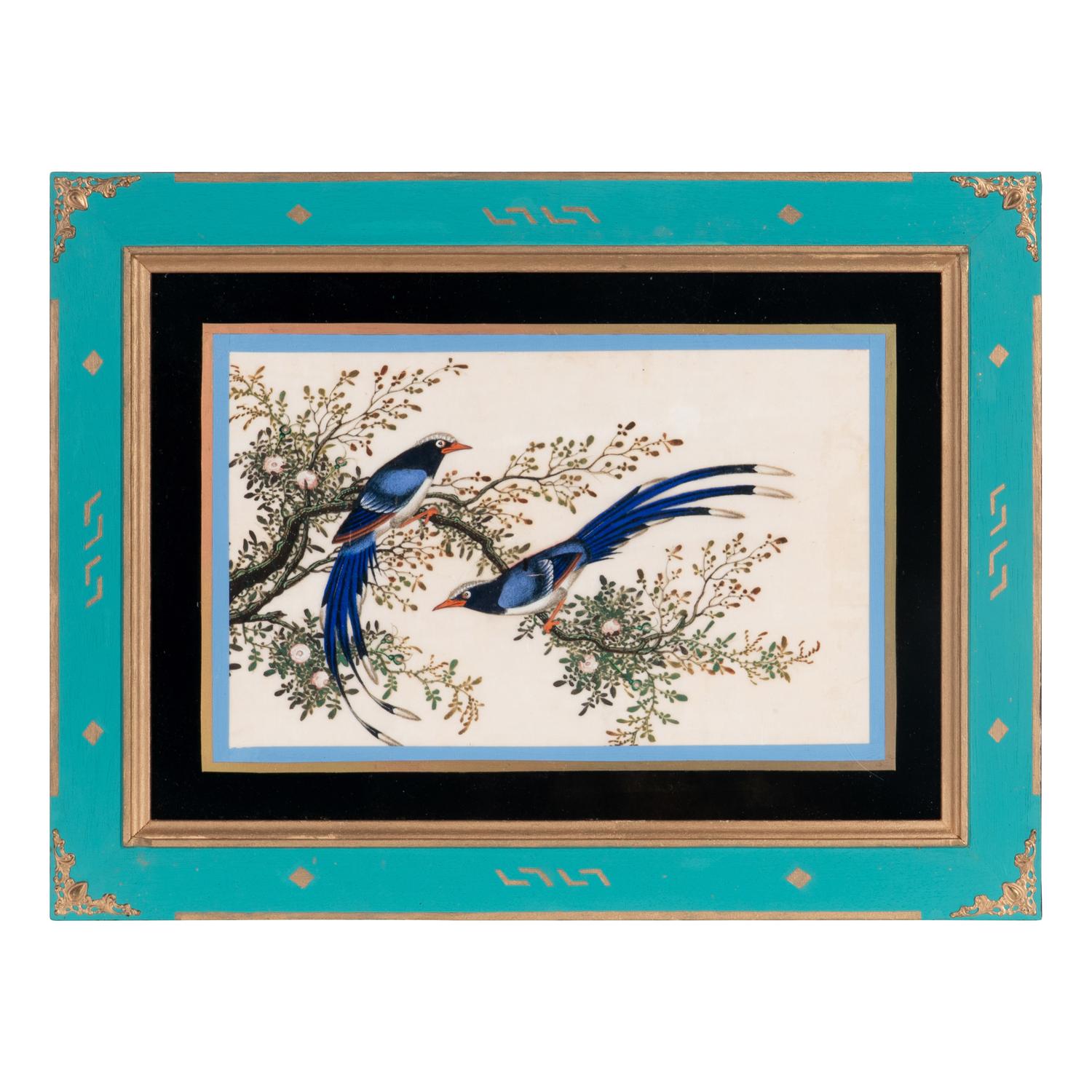 A Set of Twelve Chinese Export Watercolor and Pith Paintings of Exotic Birds