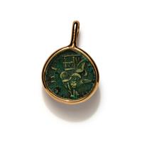 A Greek Bronze Coin with the Goddess Athena — Set in a gold pendant