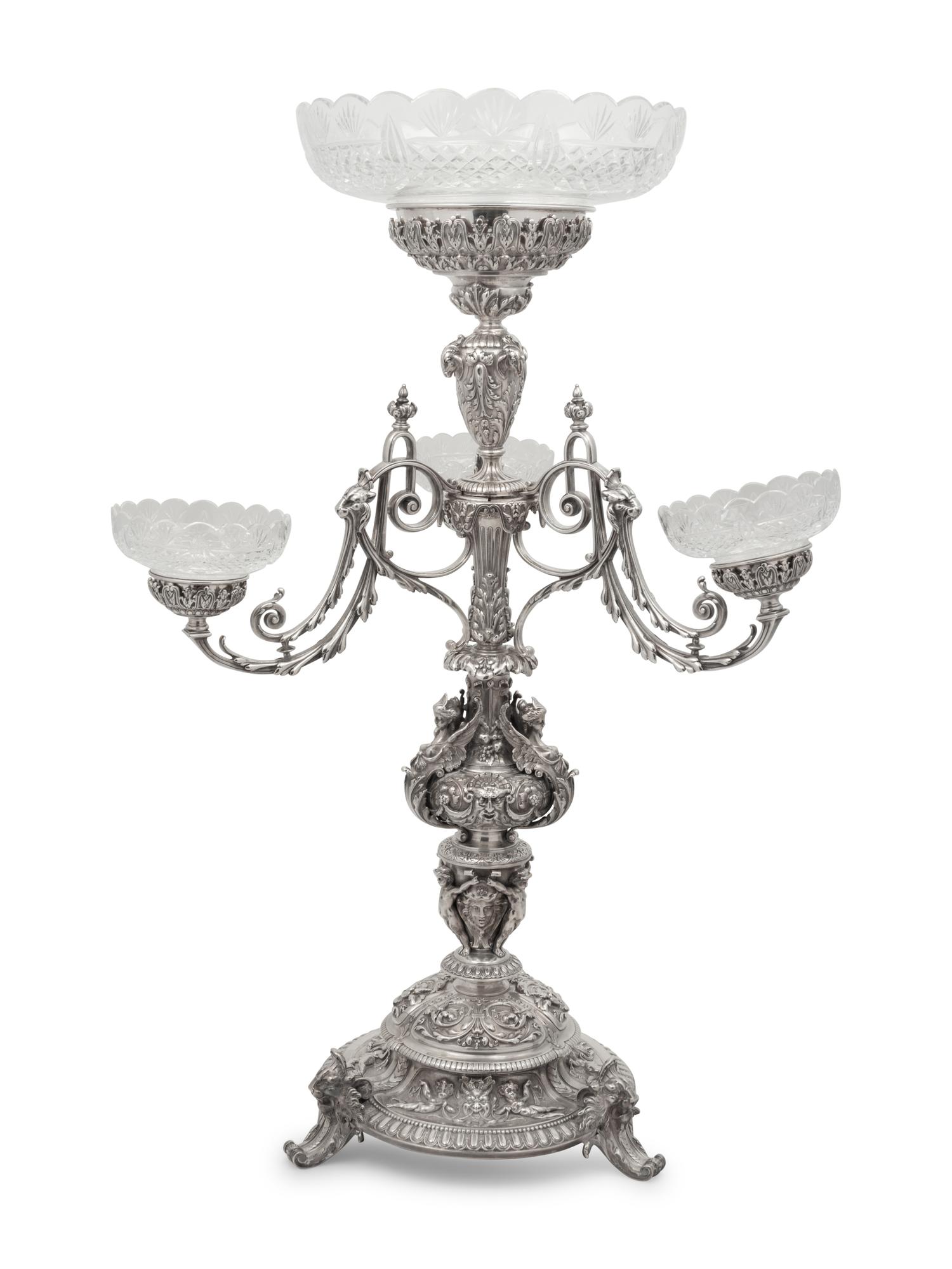 An Elkington & Co. Silver-Plate and Cut Glass Épergne