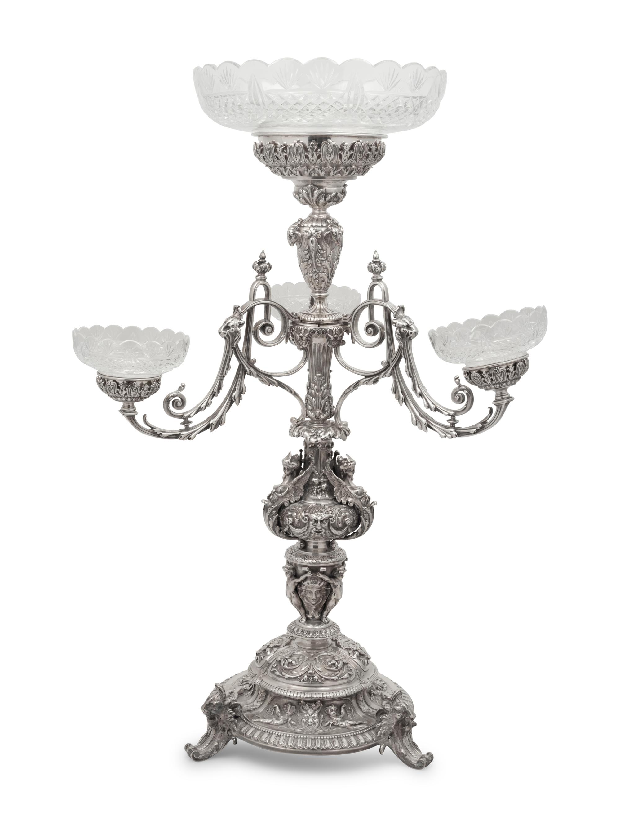 An Elkington & Co. Silver-Plate and Cut Glass Épergne