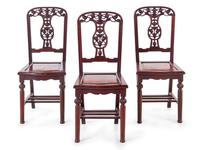 A Set of Chinese Export Hardwood Round Table and Four Chairs