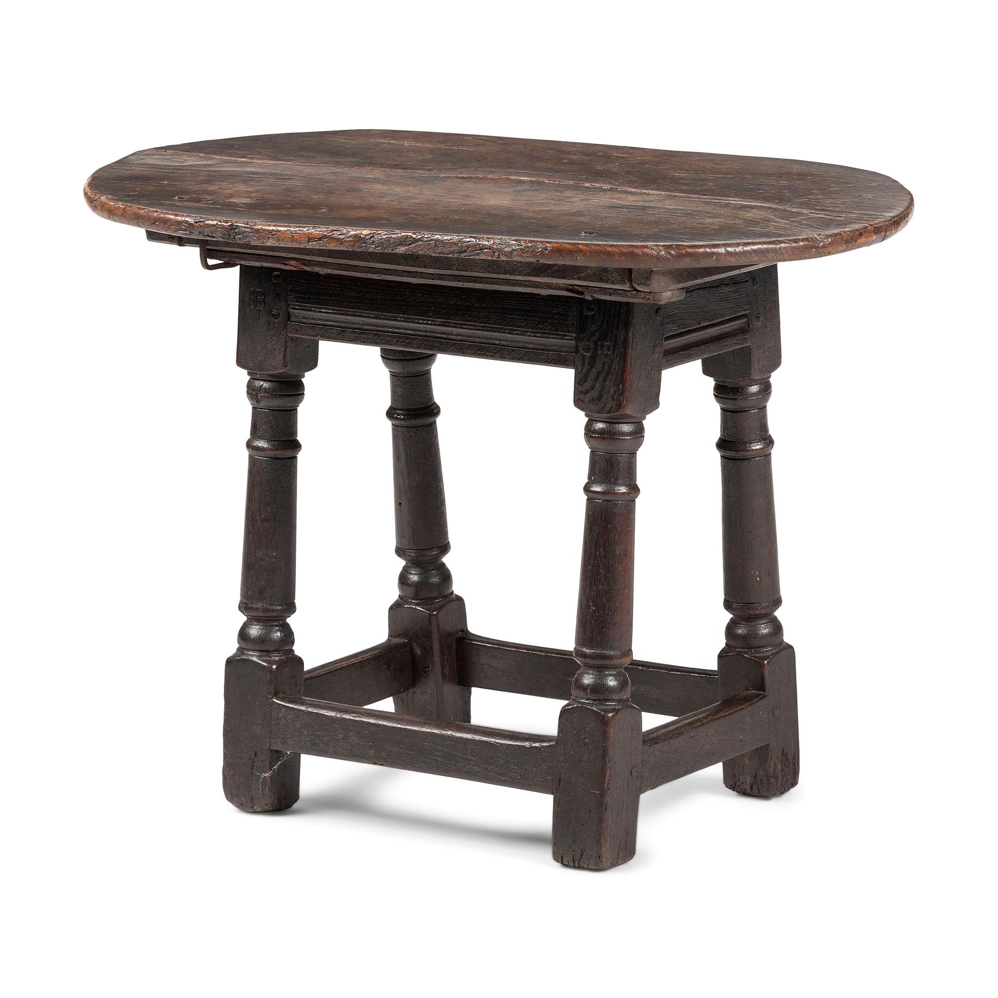 A William and Mary Turned Oak Slide-Top Tavern Table Stool