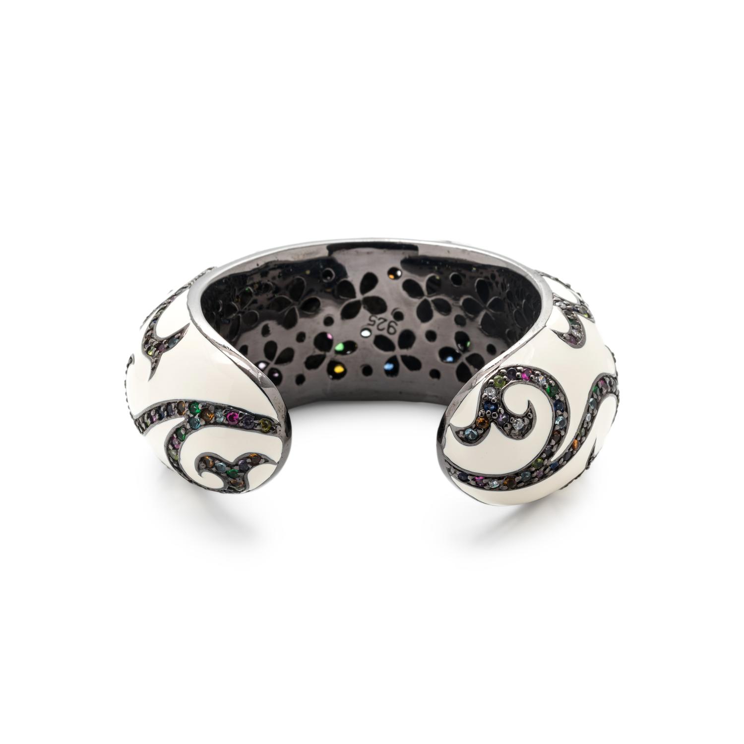 WHITE ENAMEL AND BLACKENED SILVER CUFF BRACELET