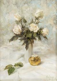 White Roses with Brass and Ivory Pillbox, 1988