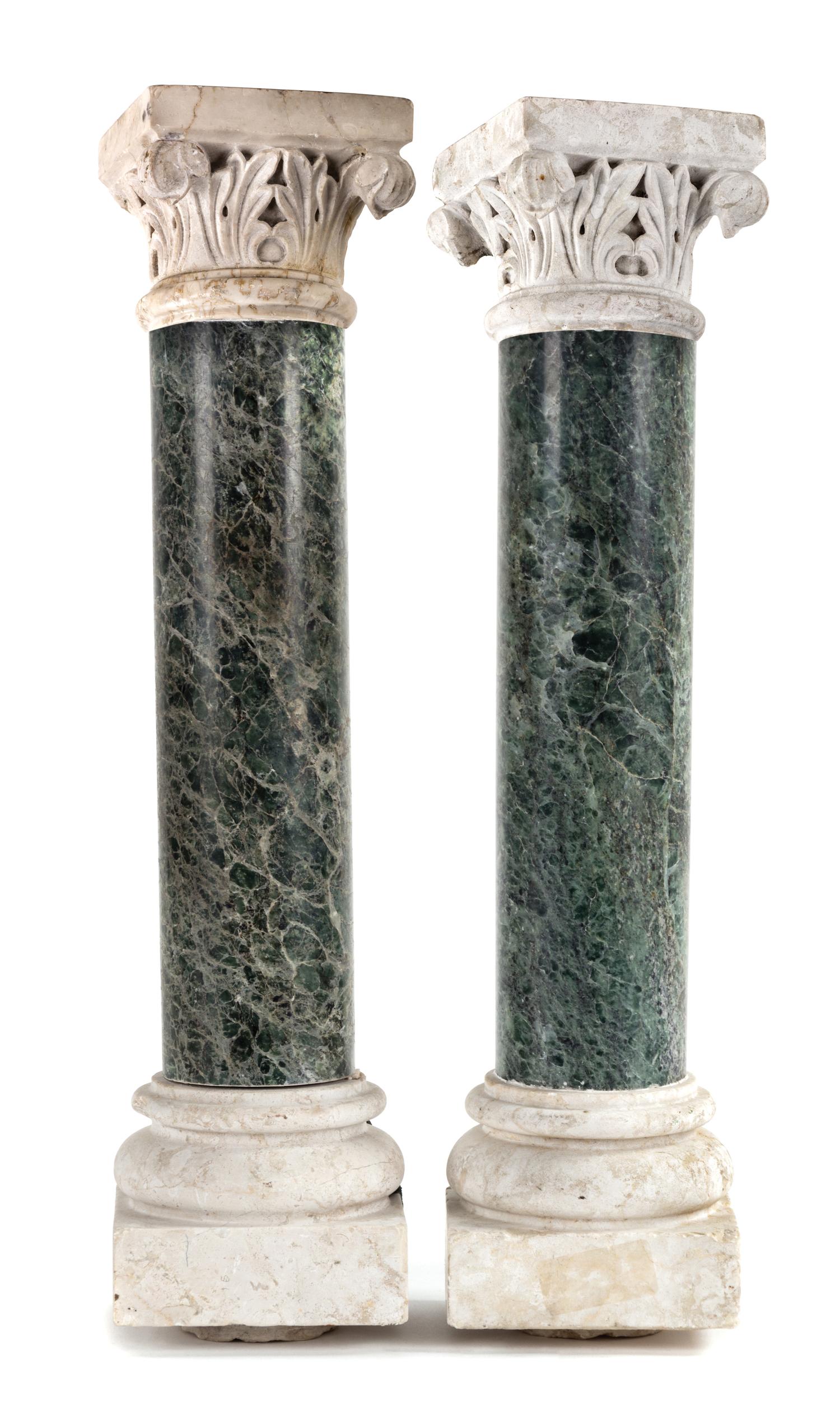 A Pair of Italian Marble Columns Height 17 inches. — LATE 19TH/20TH CENTURY
